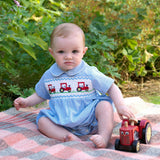 Stripe Tractor Smocked Babysuit