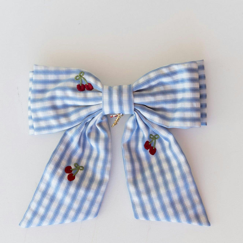 CHERRY BLUE GINGHAM MIDI BOW