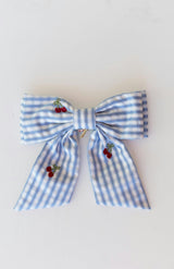 CHERRY BLUE GINGHAM MIDI BOW
