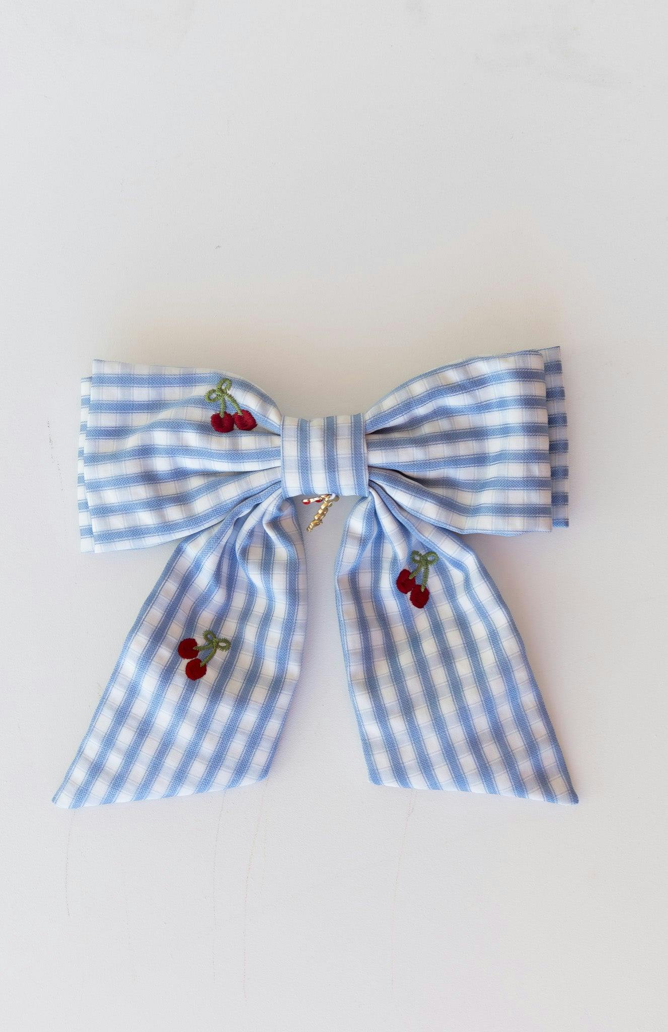 CHERRY BLUE GINGHAM MIDI BOW
