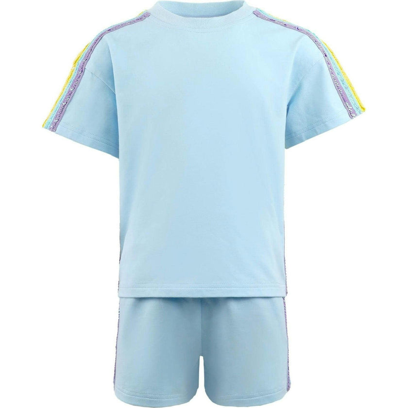 Blue Rainbow Stripe Short Set