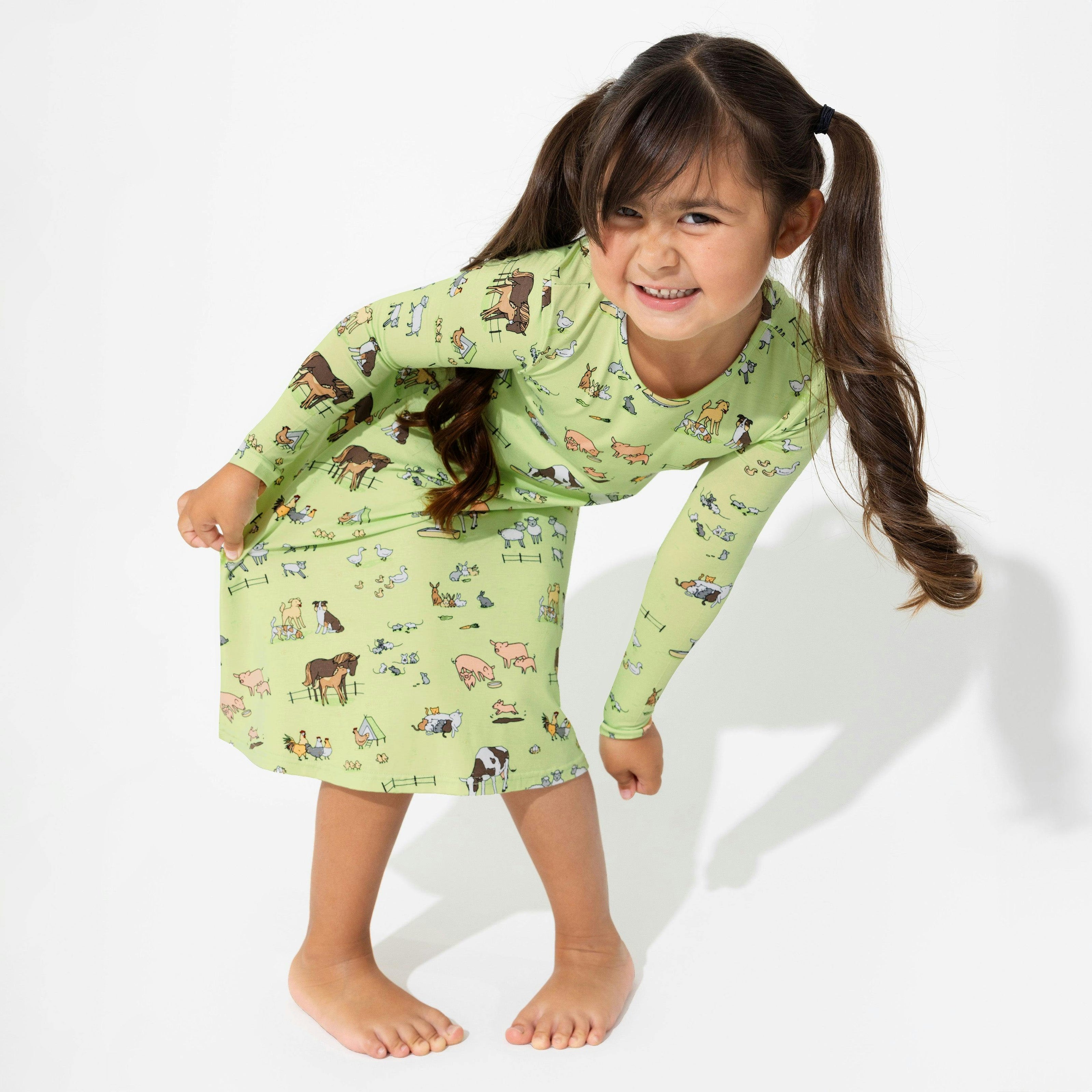 Farm Animals Bamboo Girls' Long Sleeve Dress