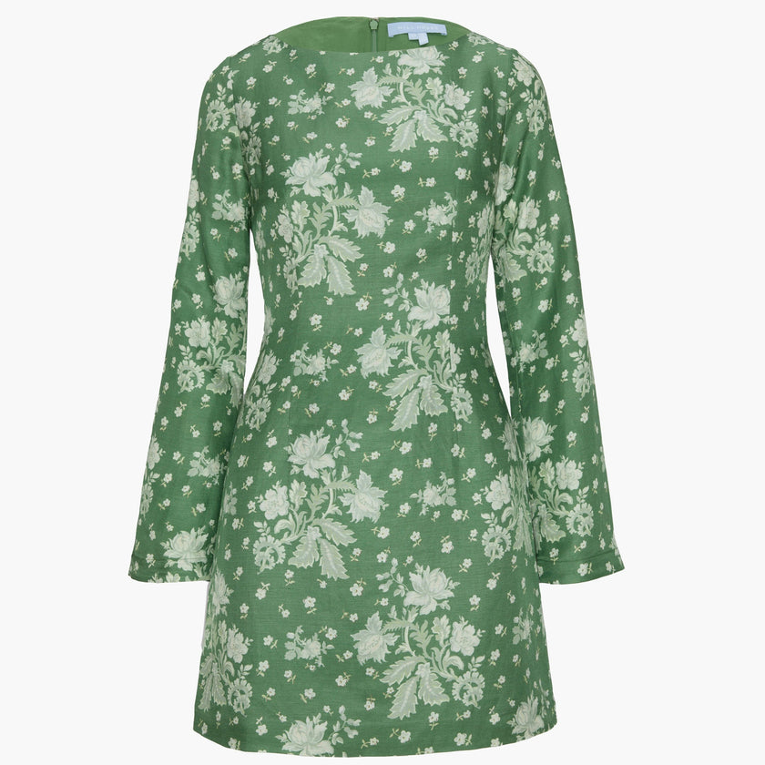 The Longsleeve Viola Dress - Green Delft Bouquet