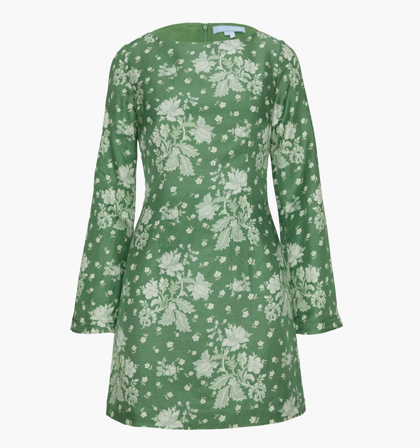 The Longsleeve Viola Dress - Green Delft Bouquet