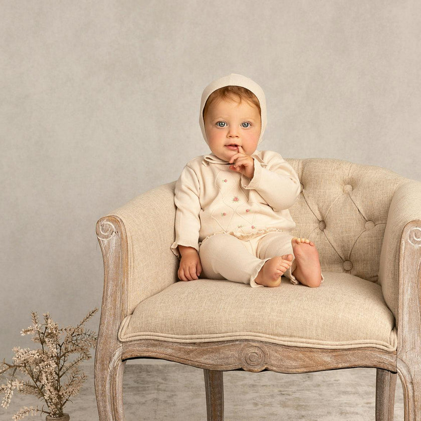 Rosebud Knit Set Ecru