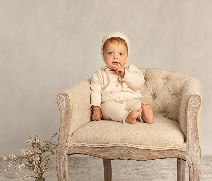 Rosebud Knit Set Ecru