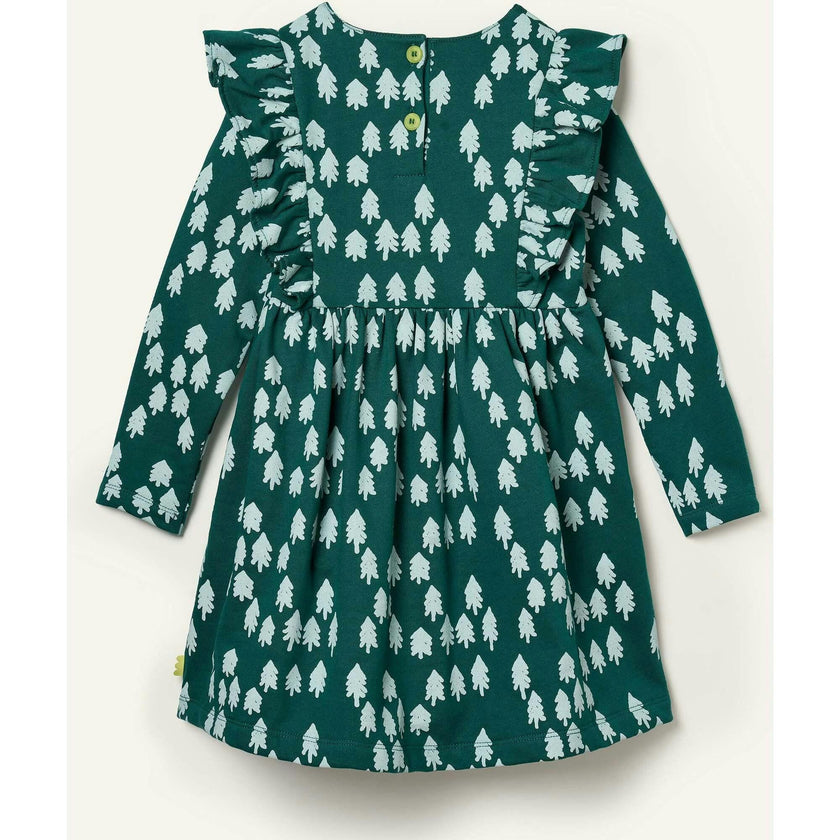 Recycled Cotton Snowy Pine Ruffle Dress