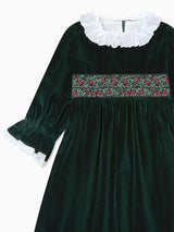 Dark Green Silas Velvet Girl Dress