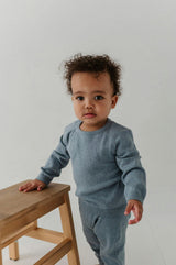 Baby Boy Soft Knit Baby Set in Teal Marble
