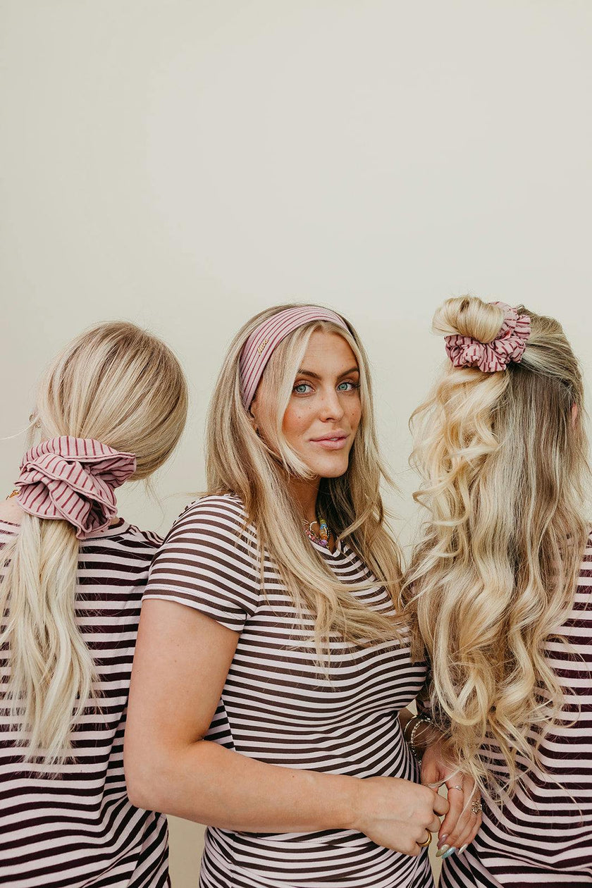 STRIPED OVERSIZED SCRUNCHIE + HEADBAND BUNDLE
