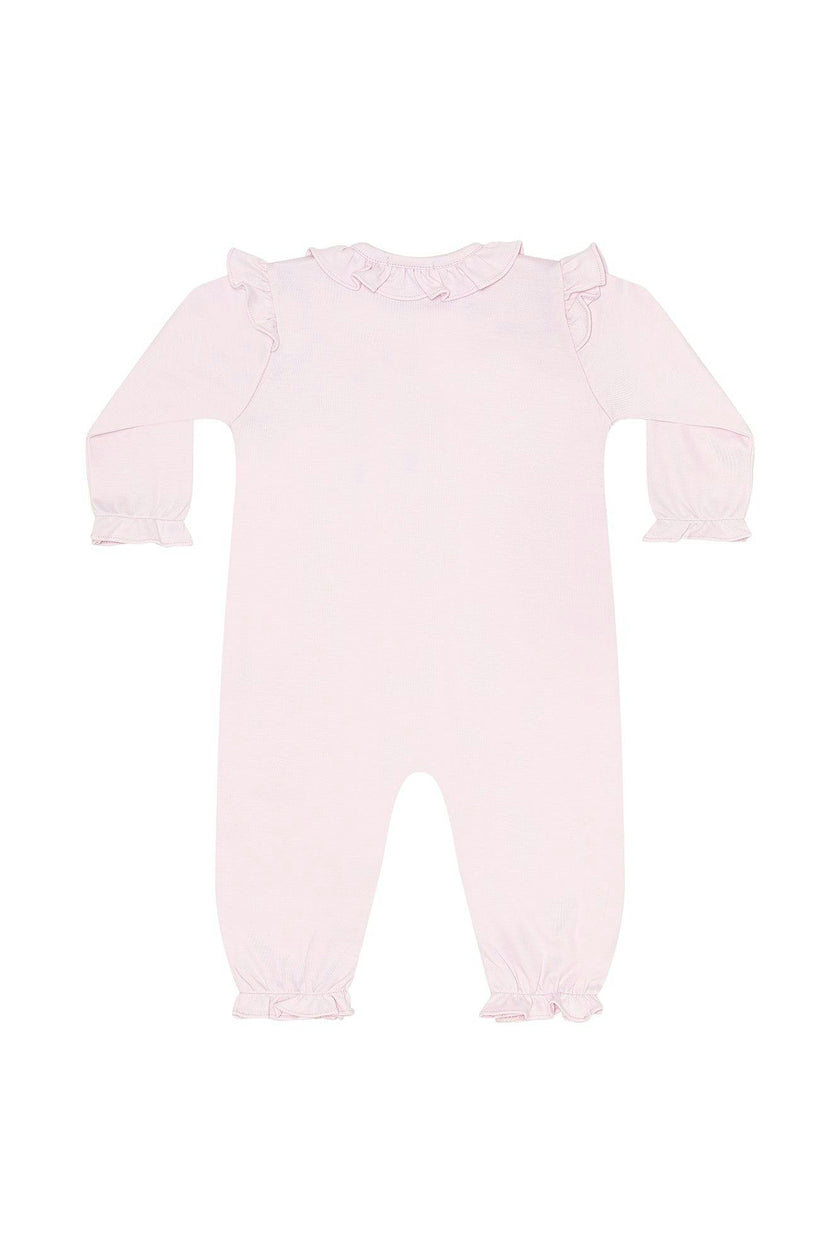 Pink Pumpkin Patch Embroidered Romper LS