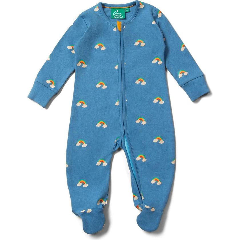 Blue Rainbows Zip Organic Babygrow, Blue