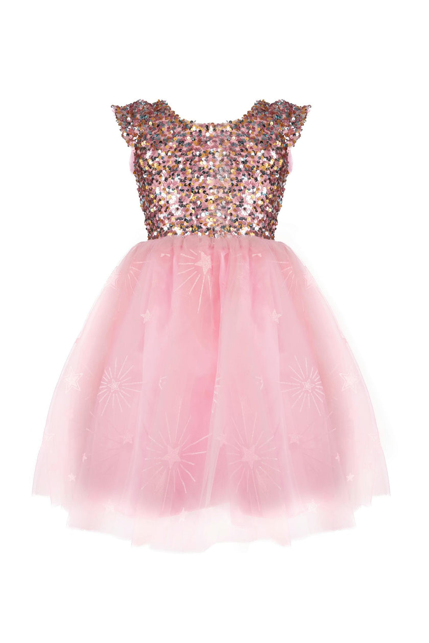 sequin dress with stars Pink Star Sequin Tassel One Shoulder Mini Dress