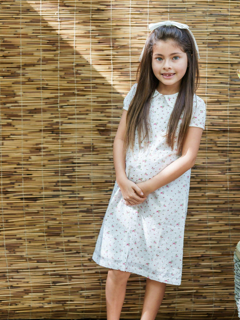 Clipdot Floral Peter Pan Collar Short Puff Sleeve Dress