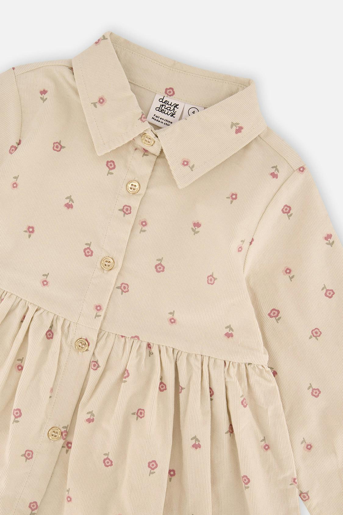 Corduroy Shirt Dress Beige Floral Print