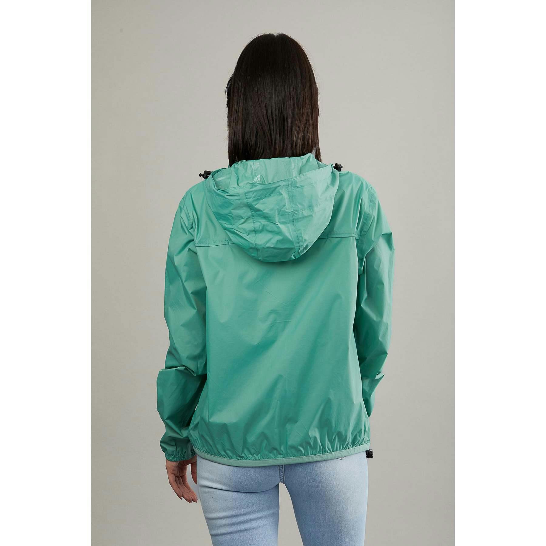 Moss green full zip packable Rain jacket and windbreaker