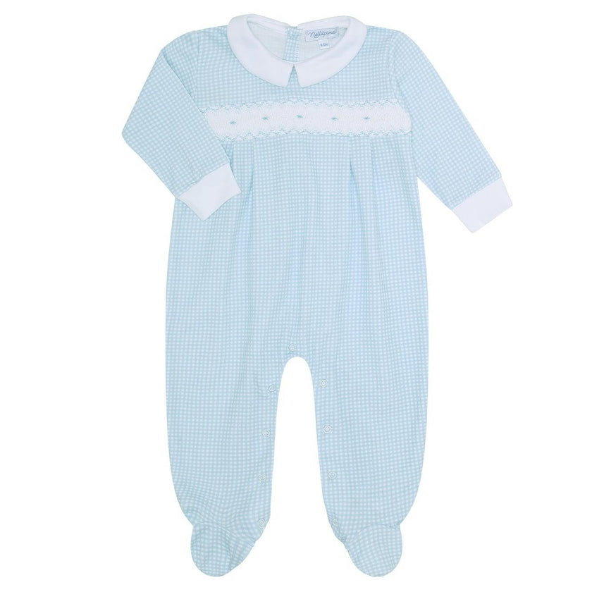 Blue Gingham Smocked Footie