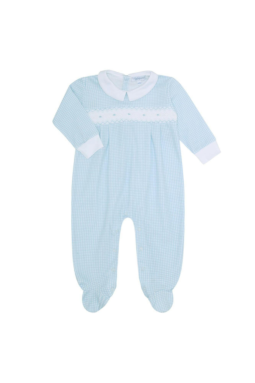 Blue Gingham Smocked Footie