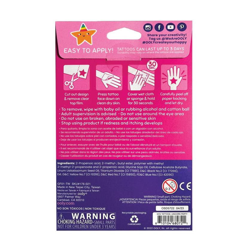 Tattoo Palooza Temporary Tattoos Mini Pack - Unicorn Party - 3 Sheets