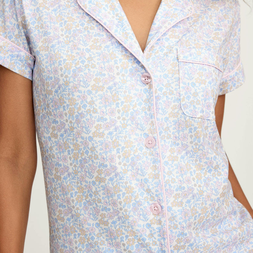 Women's Pima Short Sleeve Short Set in Fleur Blanche