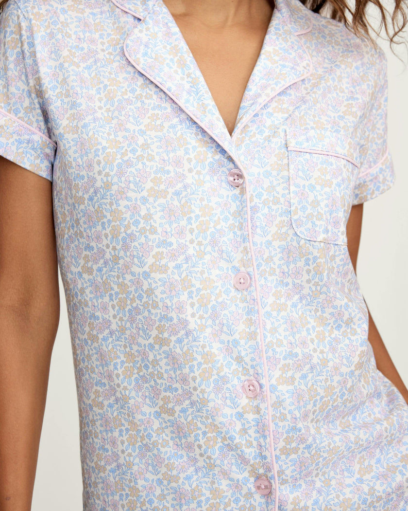 Women's Pima Short Sleeve Short Set in Fleur Blanche
