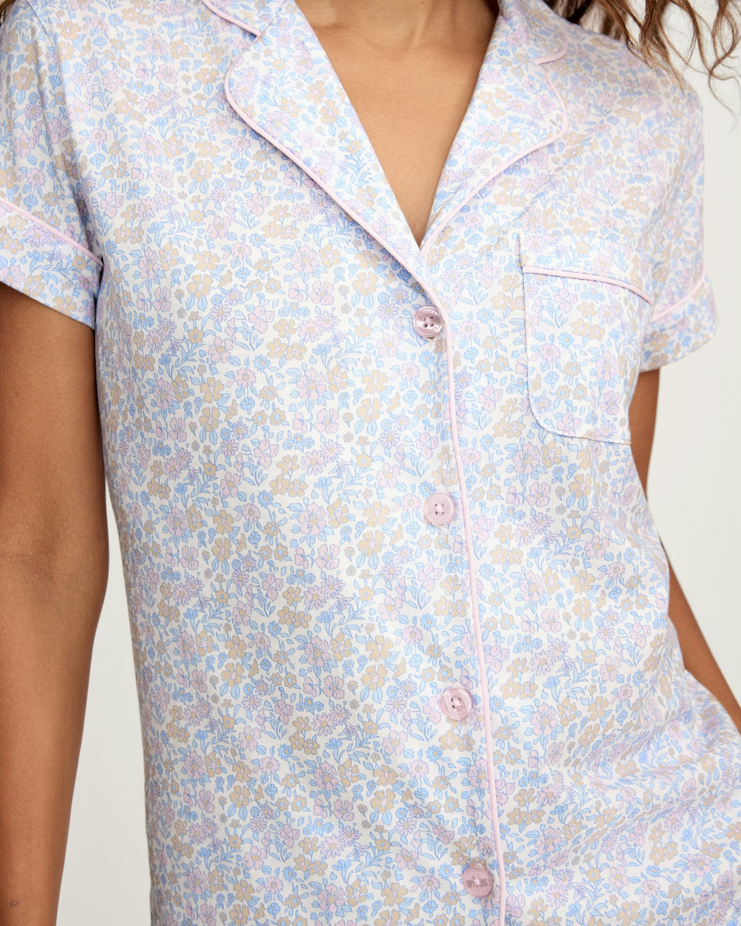 Women's Pima Short Sleeve Short Set in Fleur Blanche