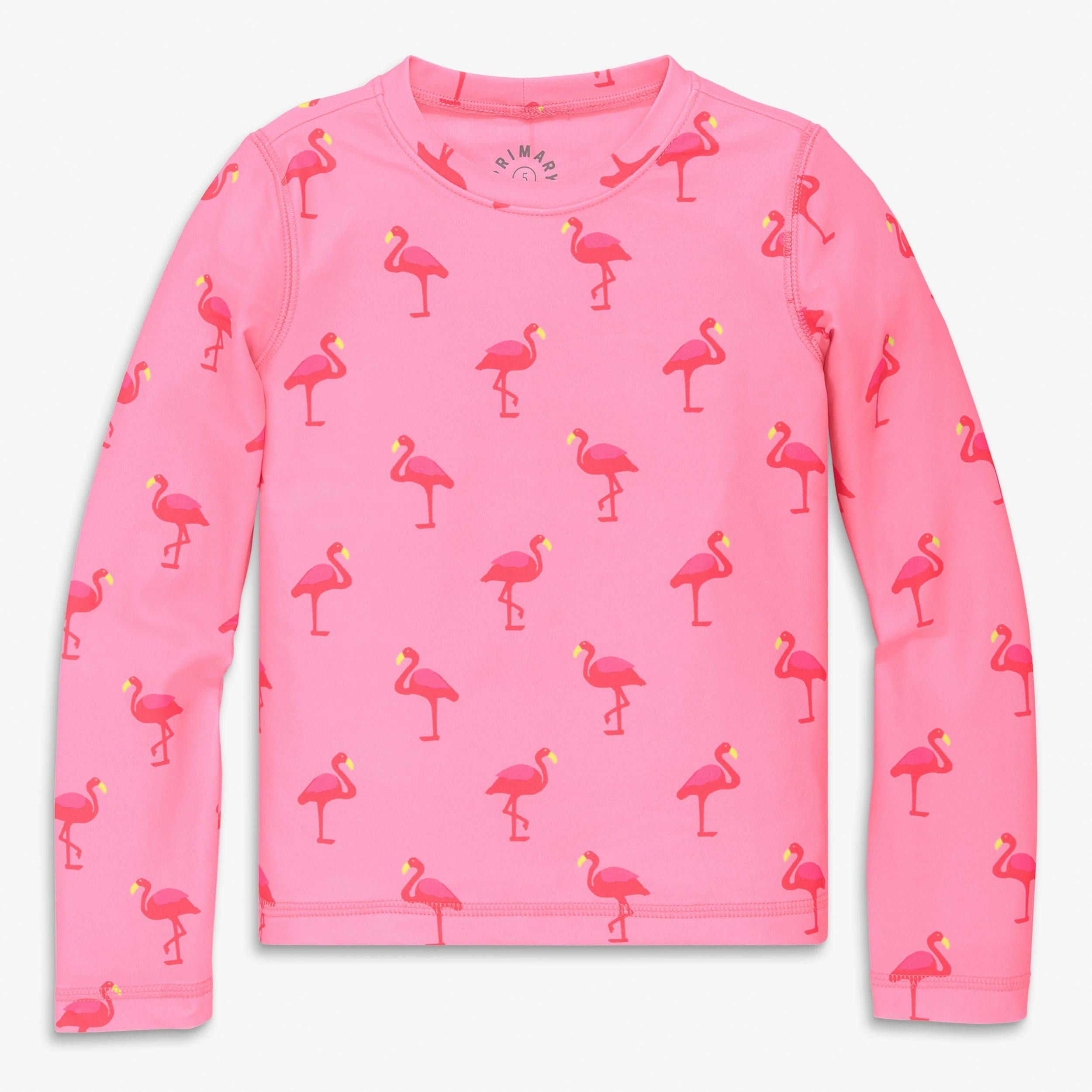 Kids long sleeve swim top in flamingos