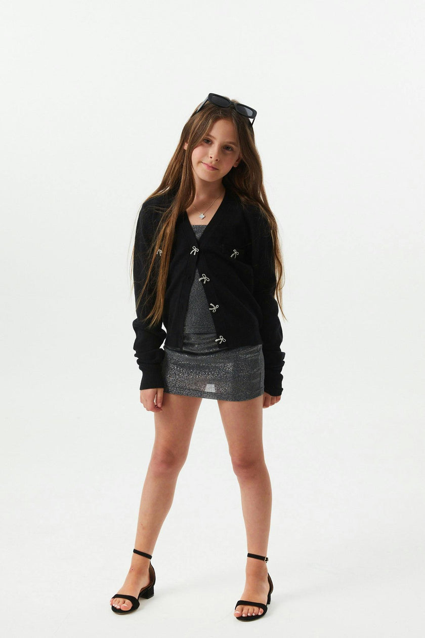 Mickey Black With Bow Buttons Sweater Cardigan
