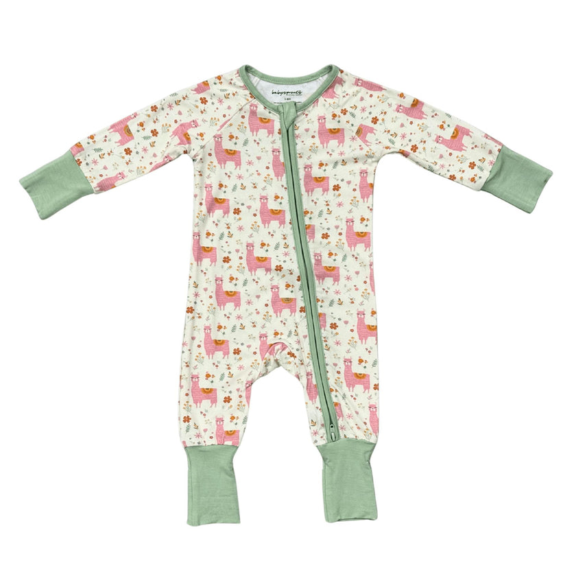 Baby Girl Long Sleeve Zip Romper in Llamas