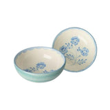 Ceramic Bowl with Hand-painted Blue Flowers - Green - 10.14 oz