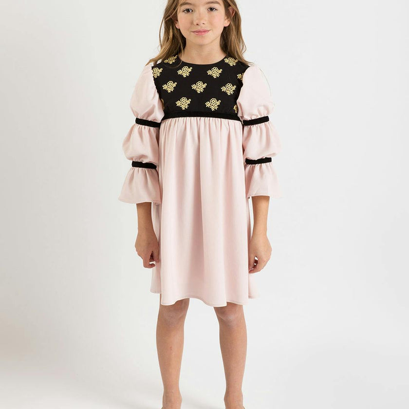 Bella dress (burgundy with golden embroidery blooms)