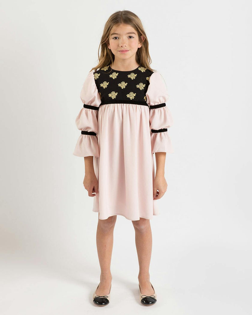 Bella dress (burgundy with golden embroidery blooms)