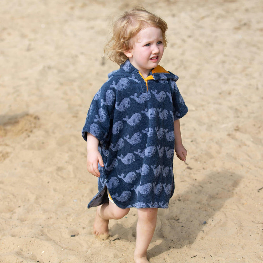 Singings Whale Kids Towel Poncho, Blue