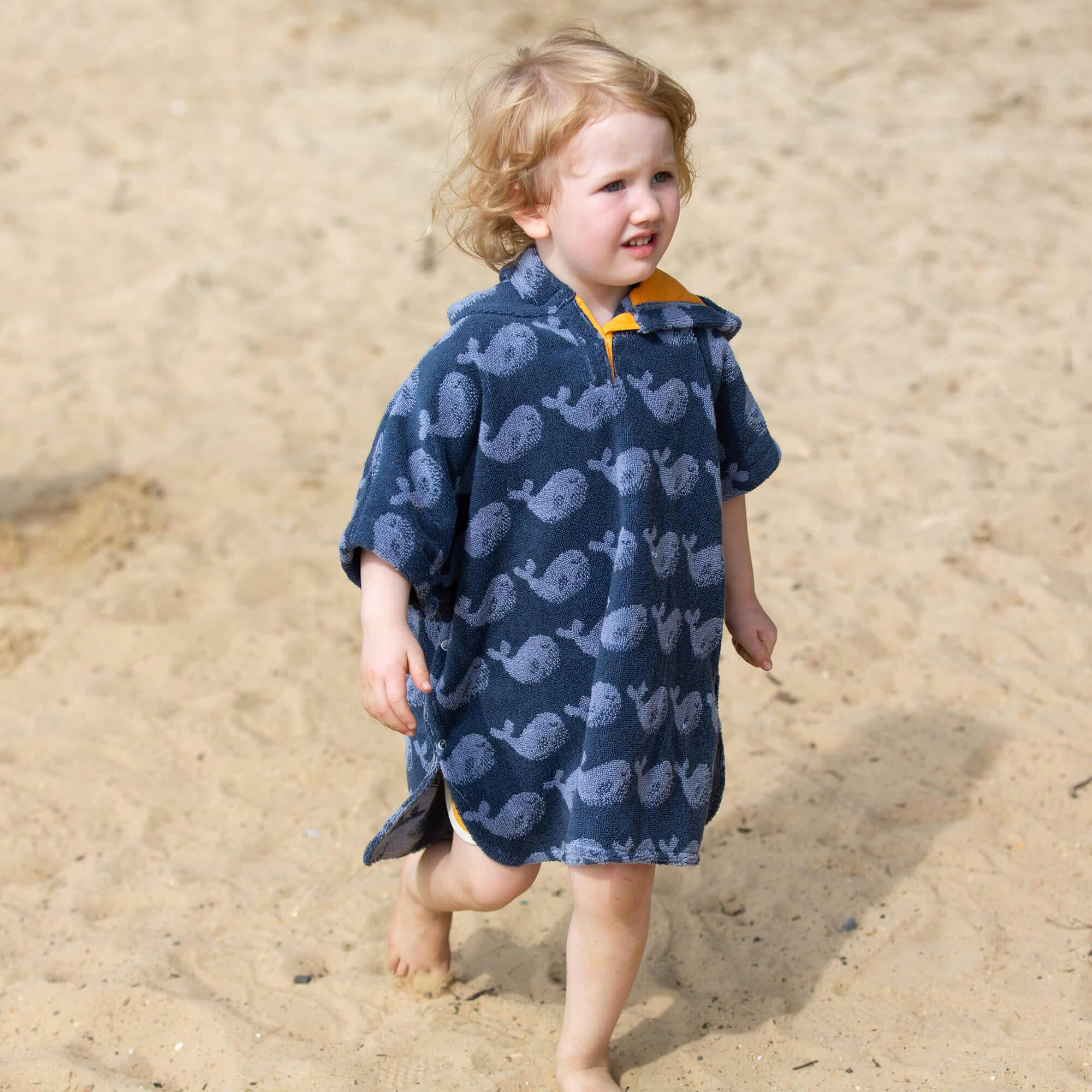 Singings Whale Kids Towel Poncho, Blue
