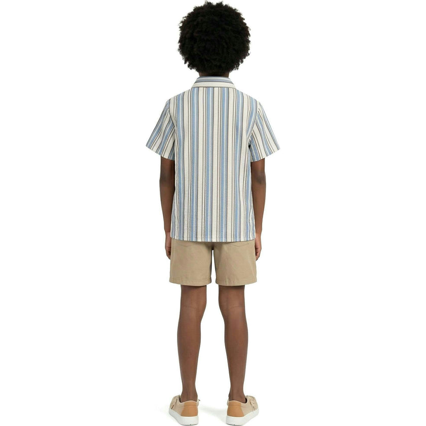 Big Kid Boys Puckered Stripes Buttondown | Blue Stripe
