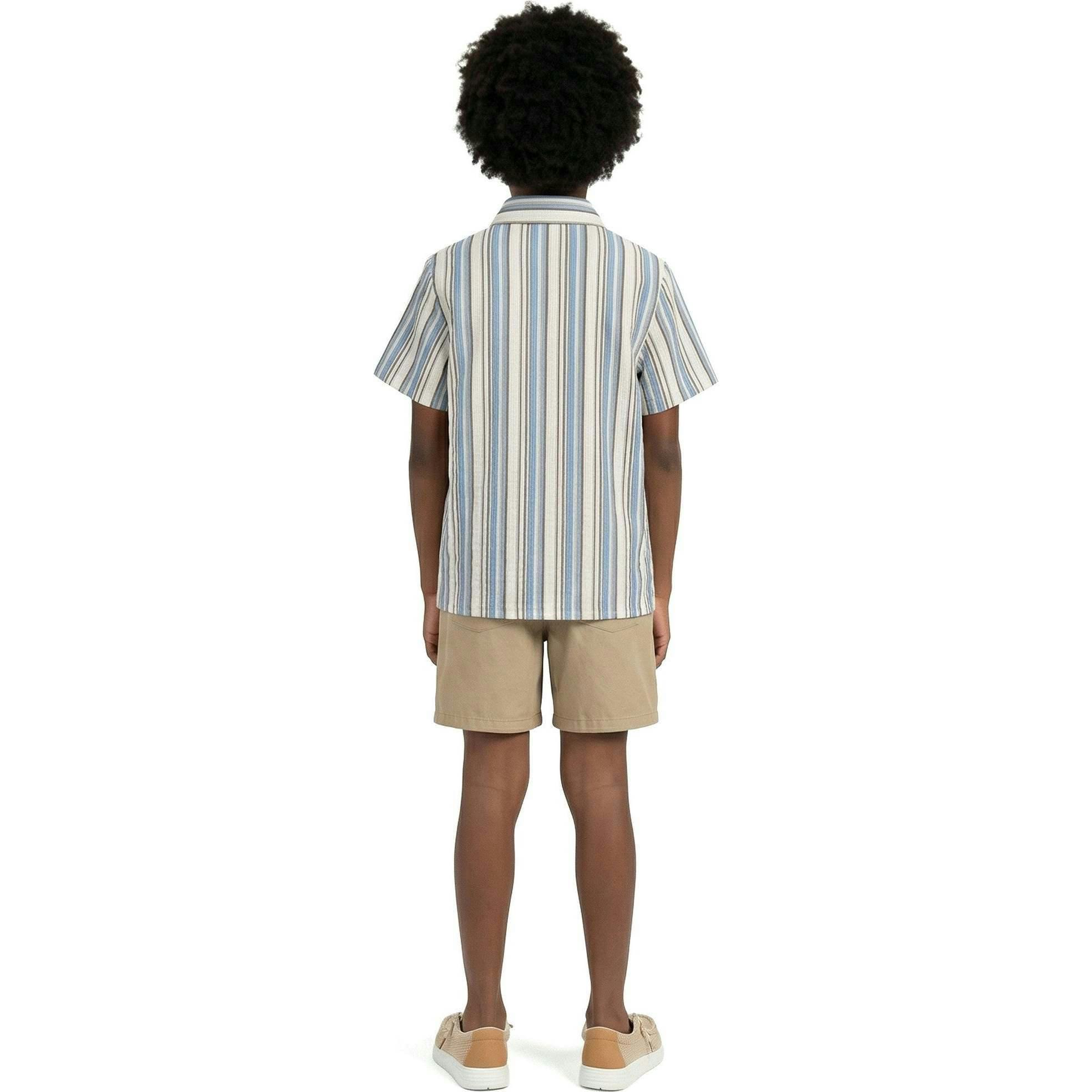 Big Kid Boys Puckered Stripes Buttondown | Blue Stripe
