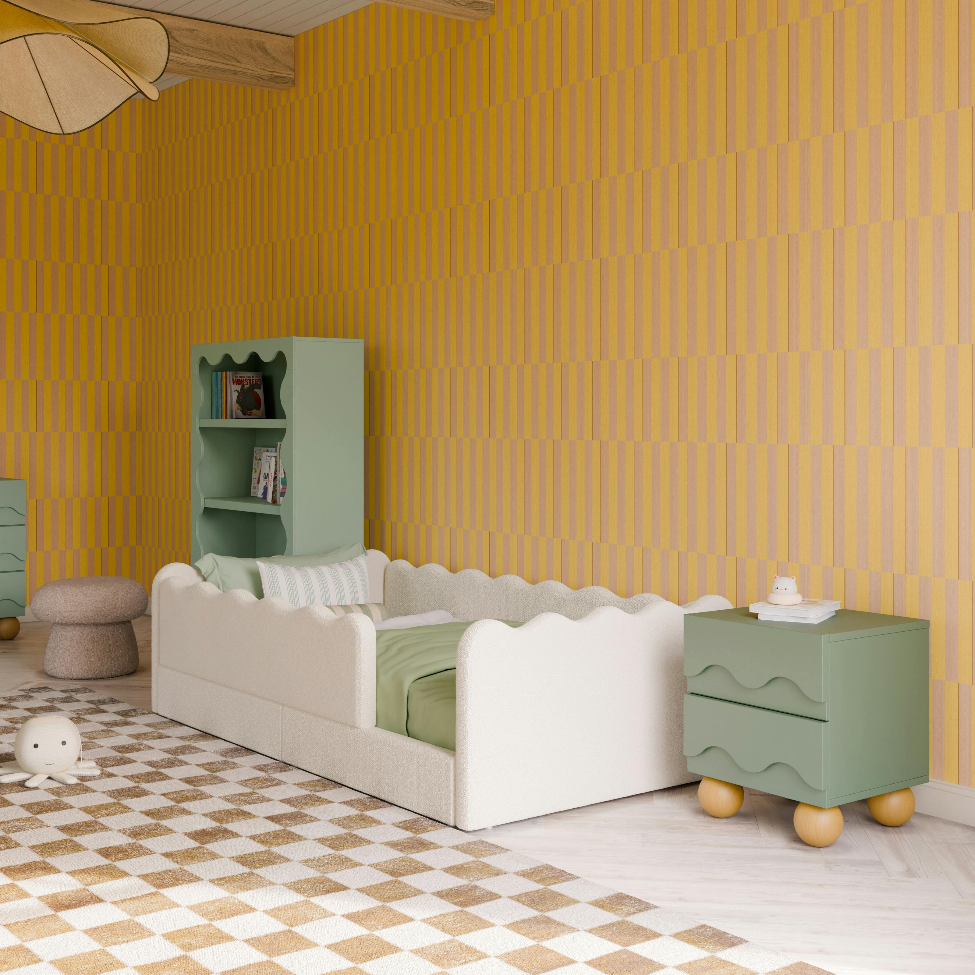 Lido Wave Assembled Nightstand in Light Sage/Honey