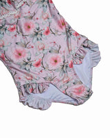 Girls Ruffle Neck One Piece Swimsuit (Petal Print)