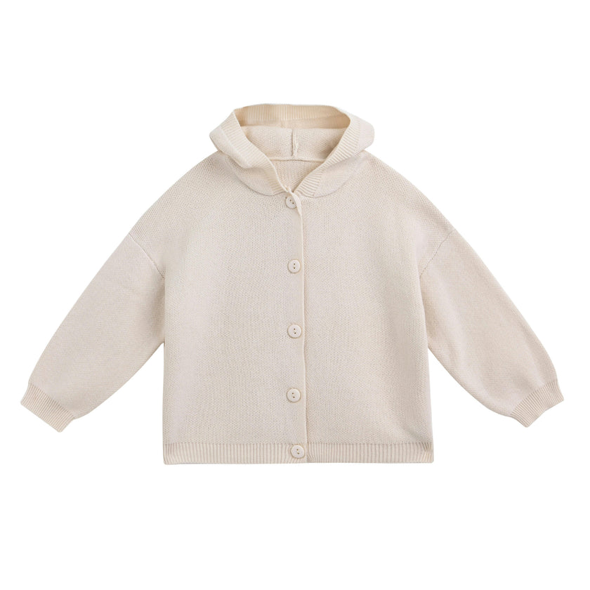 Beige Cotton Knit Hoodie Set
