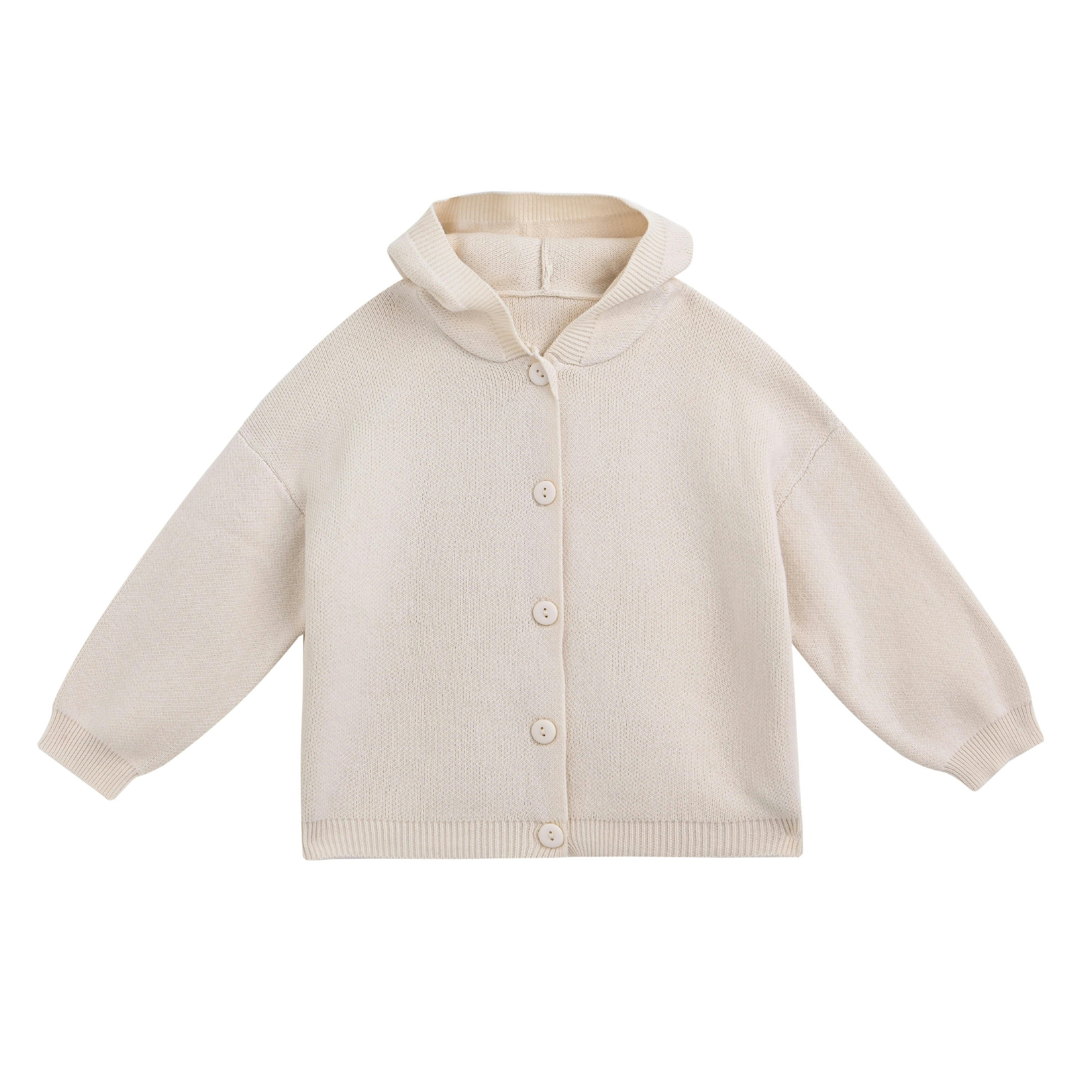 Beige Cotton Knit Hoodie Set