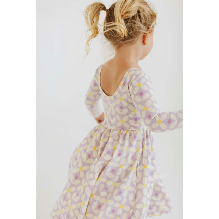 3/4 Sleeve Twirl Dress in Pale Purple Petals