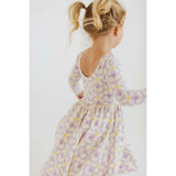 3/4 Sleeve Twirl Dress in Pale Purple Petals
