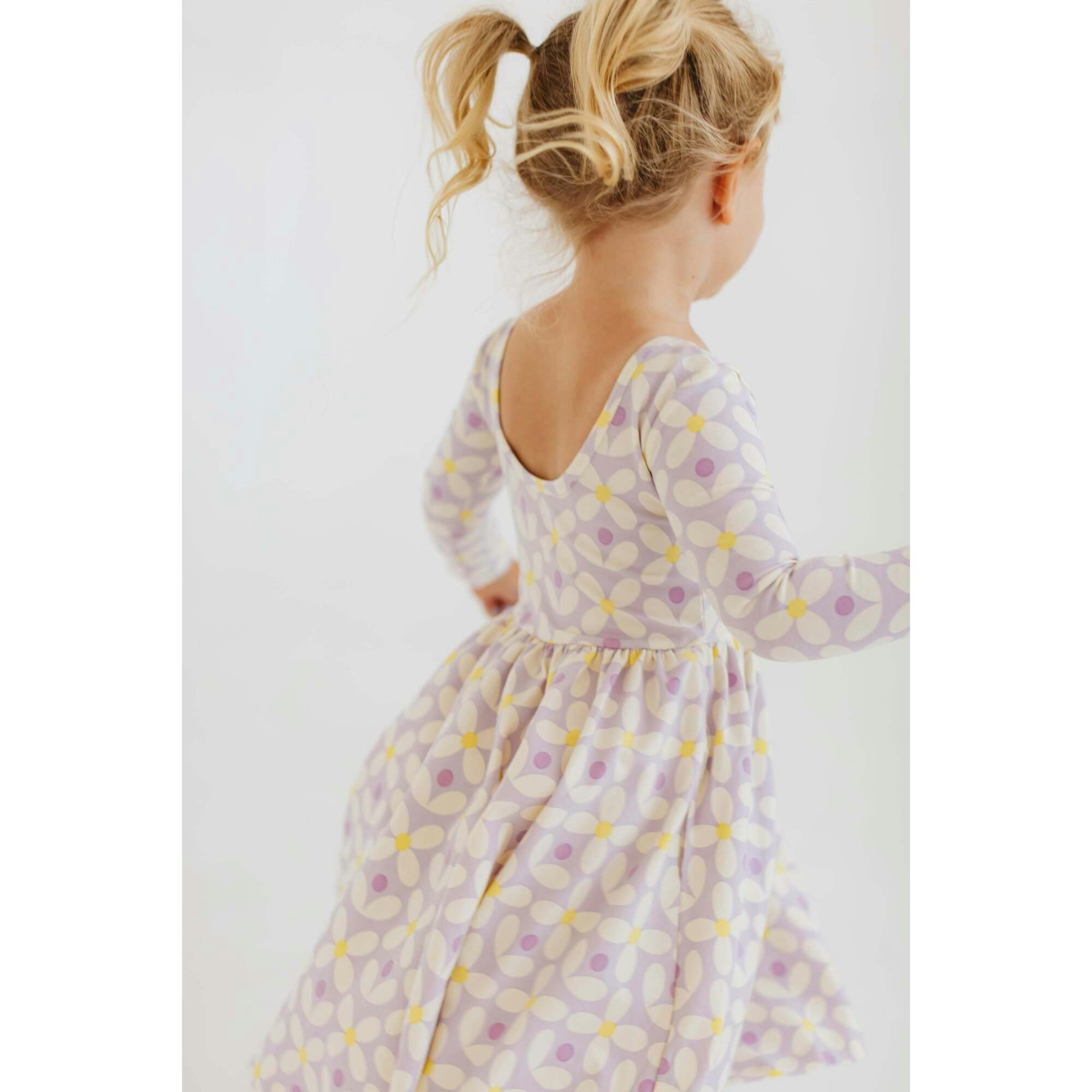 3/4 Sleeve Twirl Dress in Pale Purple Petals