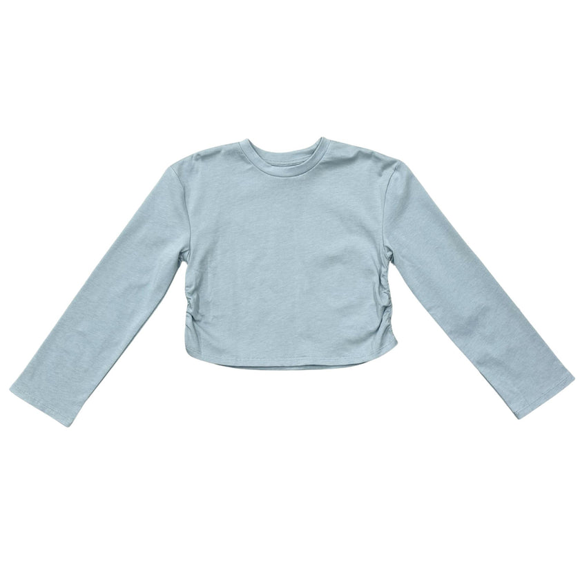 Girls Long Sleeve Shirring Tee in Grayish Blue