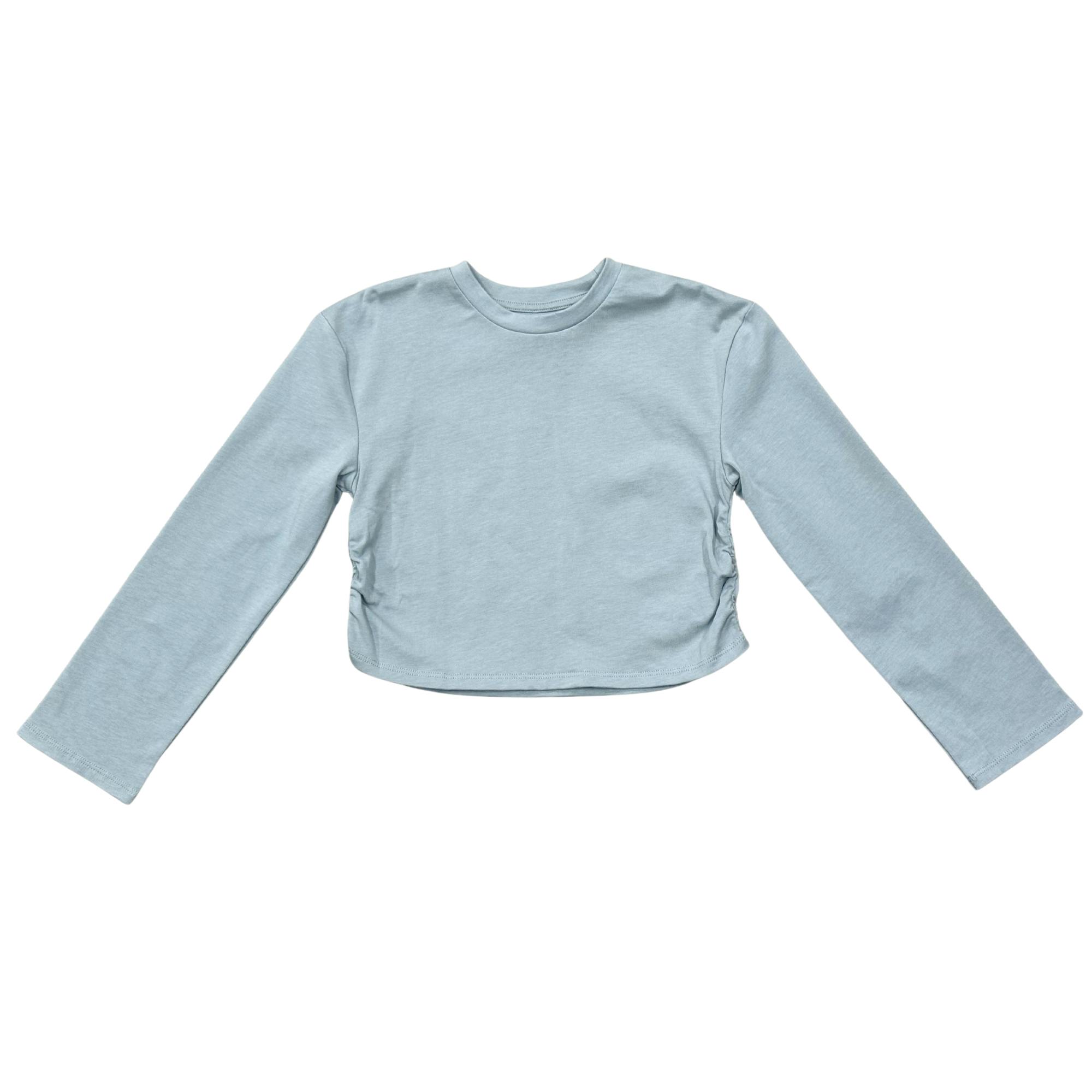 Girls Long Sleeve Shirring Tee in Grayish Blue
