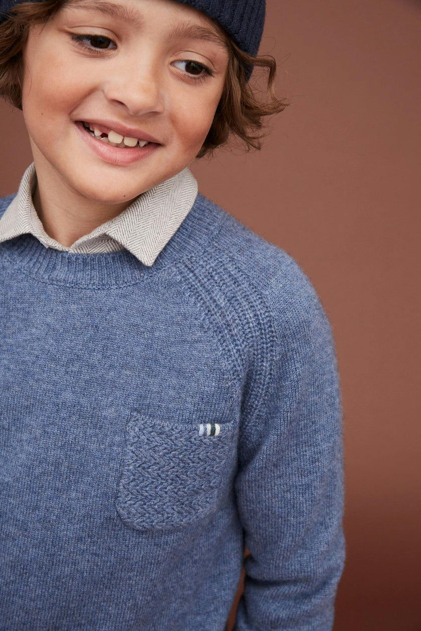 The Blue Merino Pocket Cashmere Crew