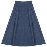 Stretch Denim Midi Panel Skirt