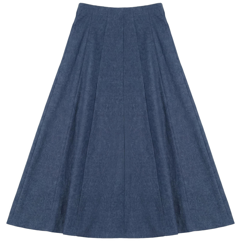 Stretch Denim Midi Panel Skirt