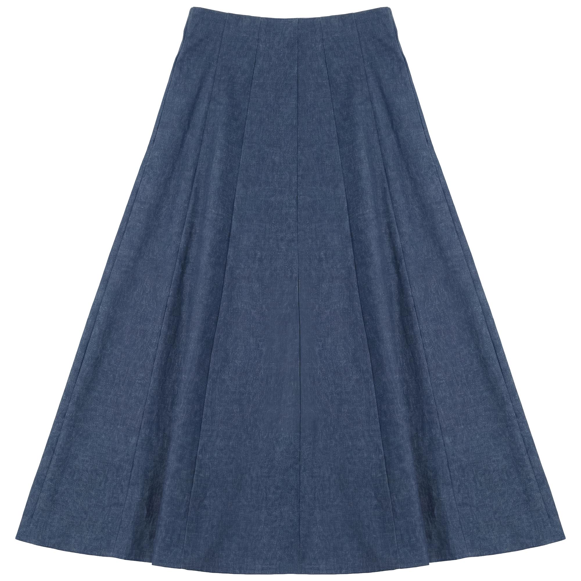 Stretch Denim Midi Panel Skirt