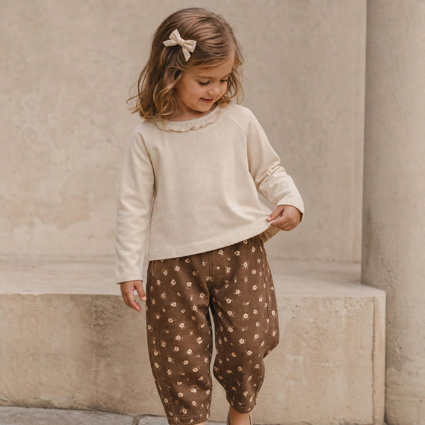 Organic Ruffle Neck Top - Oat